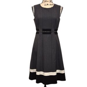 Calvin Klein Sleeveless Knee Length Dress 4 Fit Flare Color Block Gray Black